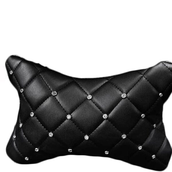 Rhombus Pattern 1pcs with White Rhinestones Decor Neck Cushion Pillow Support Black Crystal Leather Car Headrest