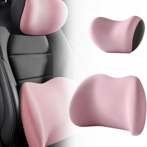 Car Headrest & Lumbar Support Cushion, 2025 New Car Lumbar Support Pillow and Car Neck Pillow Kit, Ergonomic Car Seat Headrest & Lumbar Cushion for Neck Back Pain Relief (Pink)