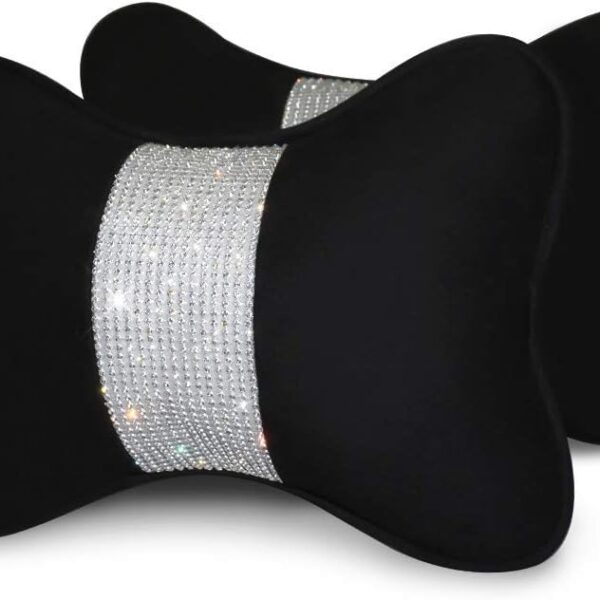 eing 2 - Pack Bling Car Seat Neck Rest Pillow Soft Plush Crystal Headrest Head Support Cushion Car Decor Accessories for Women,Universal Fit for Car Seat Headrest, Black