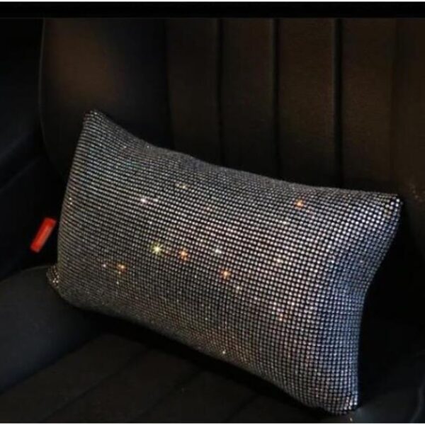 Luxury Sparkling Full Diamond Waist Cushion Plush Car Accessories Lumbar Support Pillow(Silver)