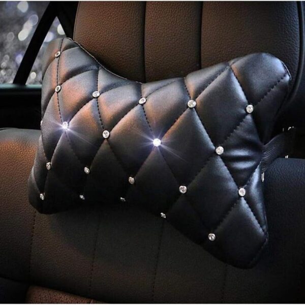 1 Pc Crystal Leather Car Headrest Neck Cushion Pillow Support with Rhinestones Decor