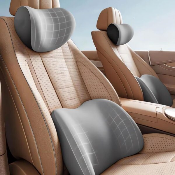 Car Headrest & Lumbar Support Cushion 2025 Upgrade Comfort Memory Foam Car Backrest and Neck Pillow Ergonomic Car Headrest & Lumbar Support for Driving Car Support Cushion for Office Chair Car (Gray)