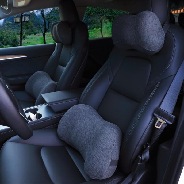 Car Headrest & Lumbar Support Cushion, Car Neck Pillow Kit, Memory Foam Ergonomic Car Headrest and Lumbar Support for Driving Fatigue Relief, Comfort and Support Your Neck and Back, Black