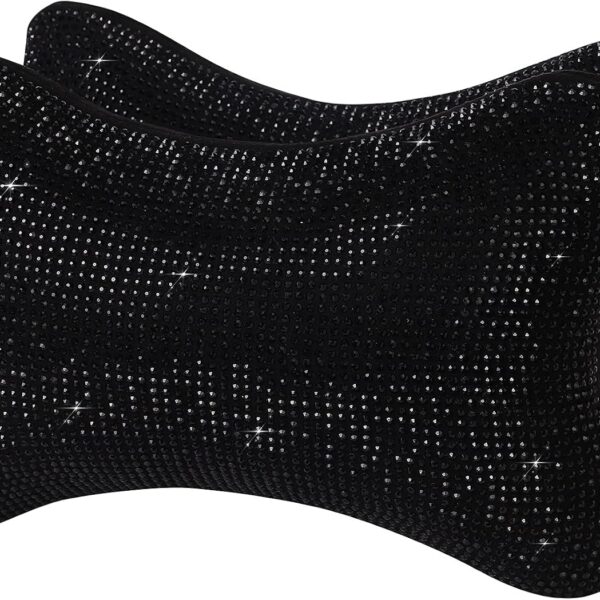 2Pcs Neck Rest for Car Neck Pillow for Driver, Auto Seat Headrest Cushion Driving Relax Necksupport Black Diamonds Bling Car Accessories for Women Men High Grade