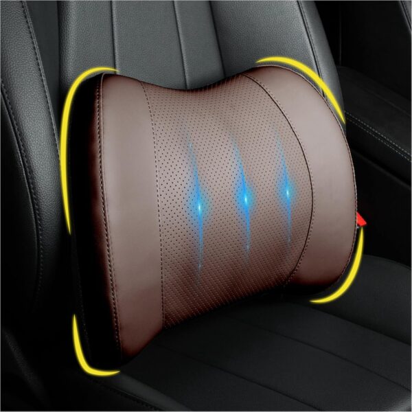 Lumbar Support Pillow for Car, Memory Foam Lumbar Pillow for Lower Back Pain Relief - Back Cushion for Driving, Chair Support for Car-Office Chair, Wheelchair - Classic Brown