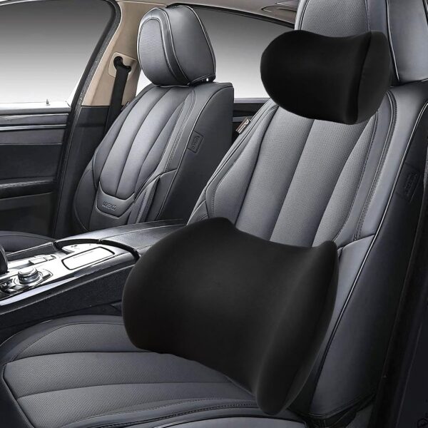 2025 New Car Headrest&Lumbar Support Cushion Set,Marshmallow-Soft car headrest Pillow, Ergonomic Lumbar Support Pillow for car, Relieve Back and Neck Fatigue During Driving. (Black)