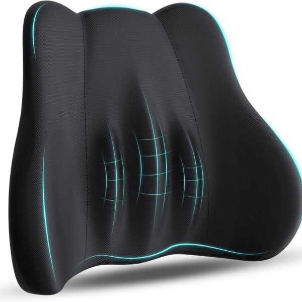 Lumbar Support Pillow, Memory Foam Lumbar Pillow for Lower Back Pain Relief, Back Support Pillow for Office Chair, Car Seat - Black
