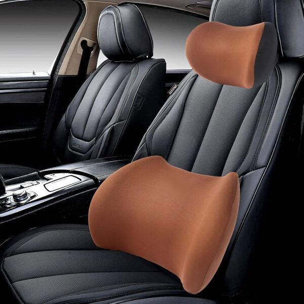 2025 New Car Headrest&Lumbar Support Cushion Set,Marshmallow-Soft car headrest Pillow, Ergonomic Lumbar Support Pillow for car, Relieve Back and Neck Fatigue During Driving. (Brown)