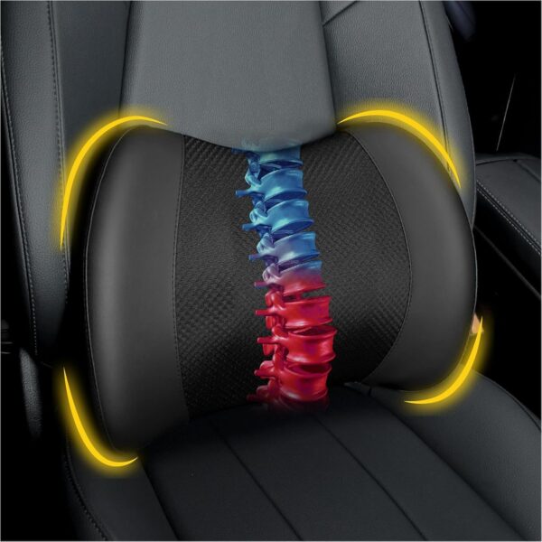 Lumbar Support Pillow for Car, Memory Foam Lumbar Pillow for Lower Back Pain Relief - Back Cushion for Driving, Chair Support for Car-Office Chair, Wheelchair - Black